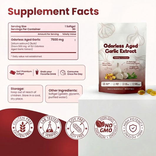 Aged Odorless Garlic Softgels - Promotes Cardiovascular Vitality